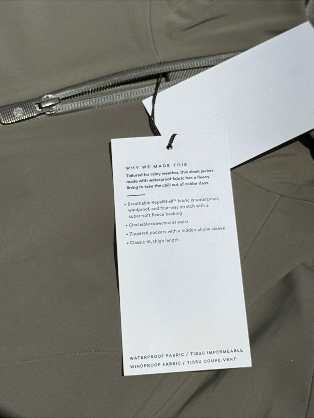 Lululemon RepelShell Rain Jacket Army Green Size 12 NWT Waterproof Fleece Lined - Picture 3 of 9